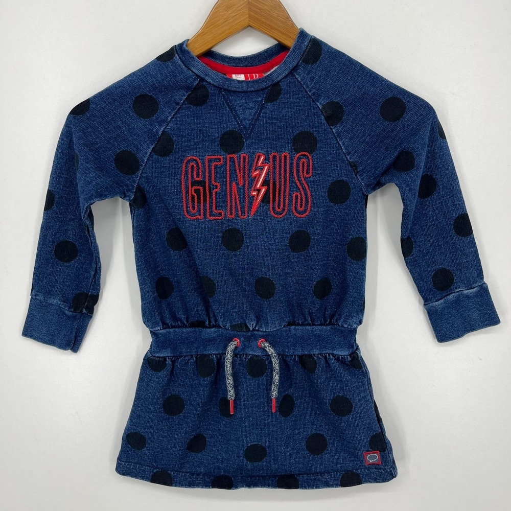 Gap Kids ED Ellen DeGeneres Dress Girls Size XS Blue Denim Polka Dot Genius